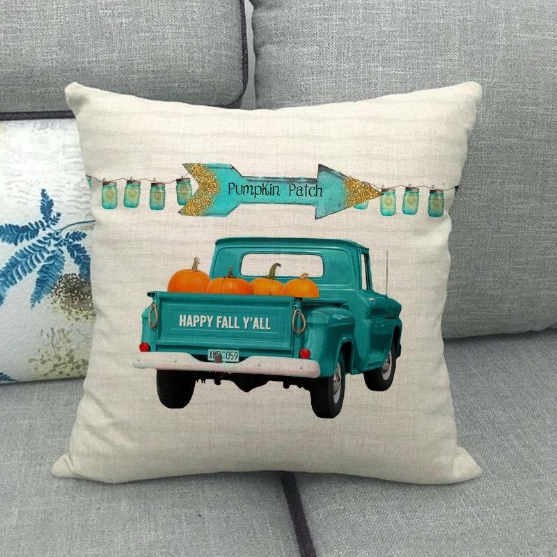 Autumn Thanksgiving Pumpkin Truck Digital Printing Short Plush Pillow Covers For Car Sofa Office Cushion Cover Home Goods