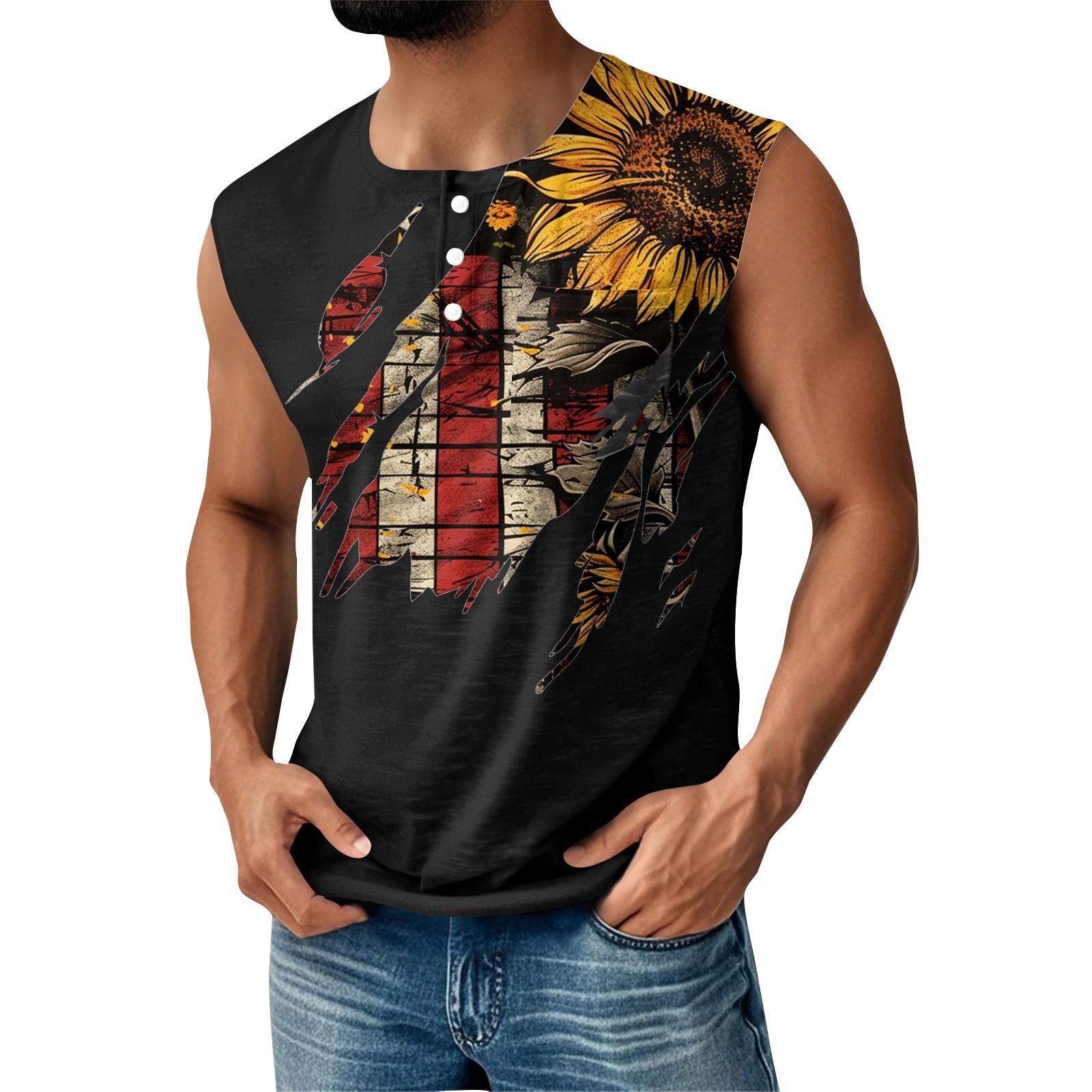 

Мужская летняя майка без рукавов с принтом ко Дню независимости, спортивная, на пуговицах, с карманом XL