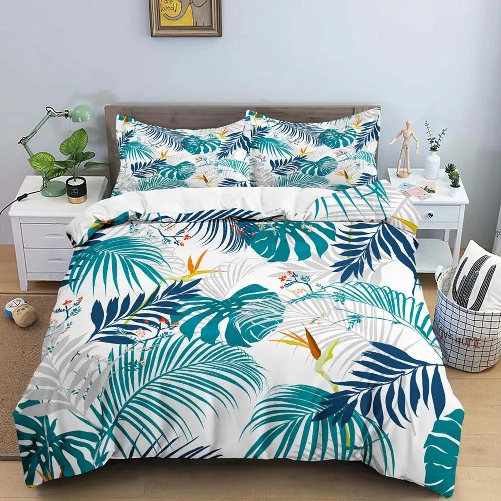 Tropical Flower Leaf Duvet Cover King Queen Colorful Vintage Floral Bedding Set for Adults Women Boho Polyester Comforter Cover