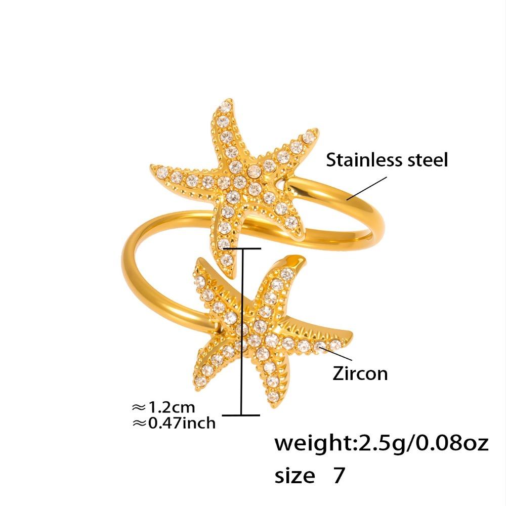 Exquisite Fish Tail Starfish Shell Finger Ring Jewelry Ocean Style Ring Cubic Zirconia Ring  Summer