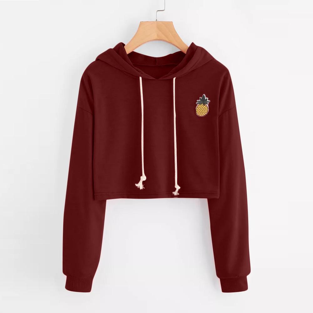 Women's Hoodie Appliques Pinapple Sweatshirt Long Sleeve Pullover Tops Blouse