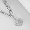 Elegant 7MM Round English Queen Coin Pendant Necklace with OT Buckle in Stainless Steel.