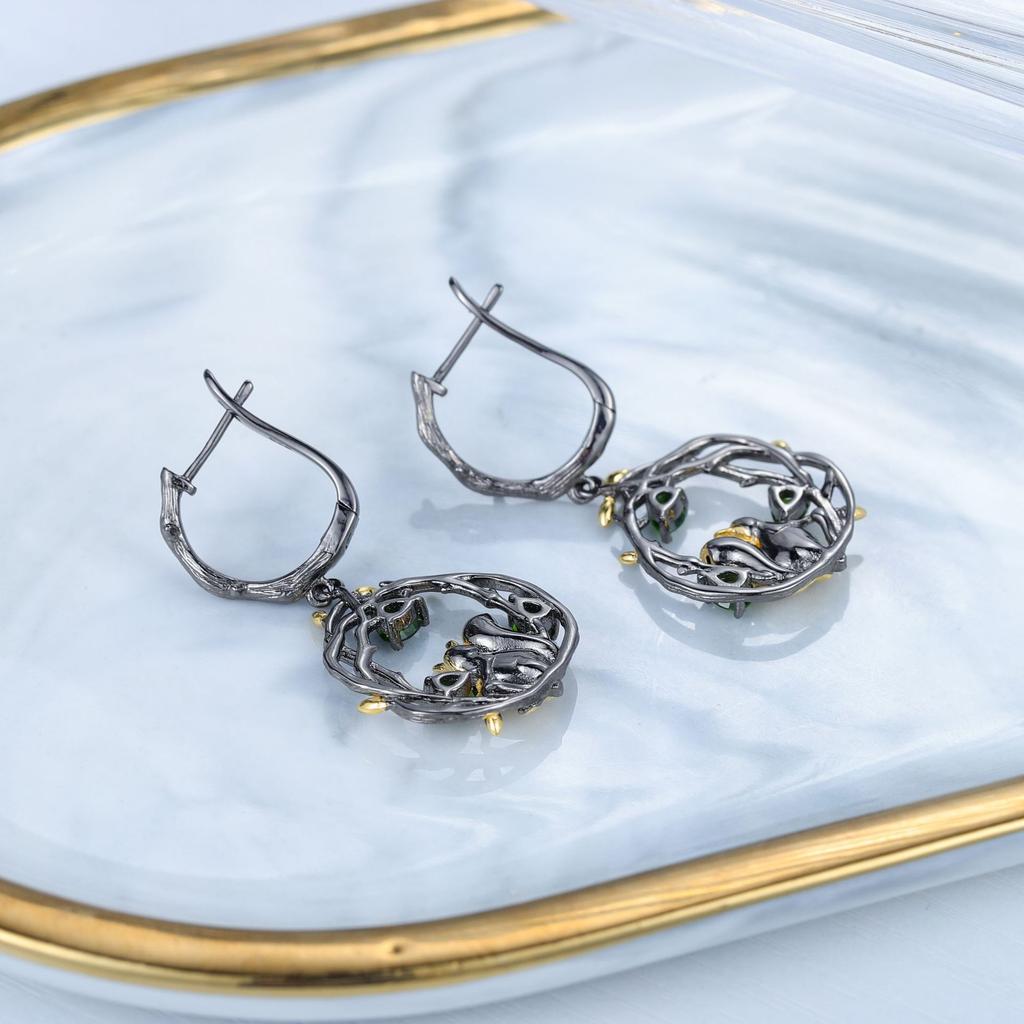 Original design natural crystal diopside garnet earrings 925 sterling silver squirrel natural style earrings ins high value