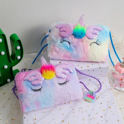 Rechteckige Einhorn-Umhängetasche für Babys, Cartoon-Flügel, Einhorn, Münz- und Schreibwarentasche, tragbare Reise-Aufbewahrungstasche für Haarspangen