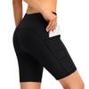 Pantaloncini da bagno neri da donna modesti con tasche, Pantaloni da yoga sportivi a vita alta