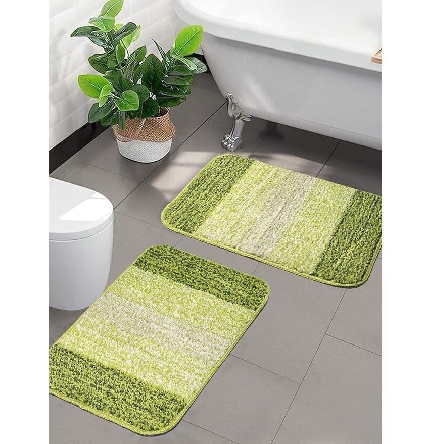 Home Soft Microfibre Anti-Skid Bath Mat - Pack of 2, 35x50 Cm, Green