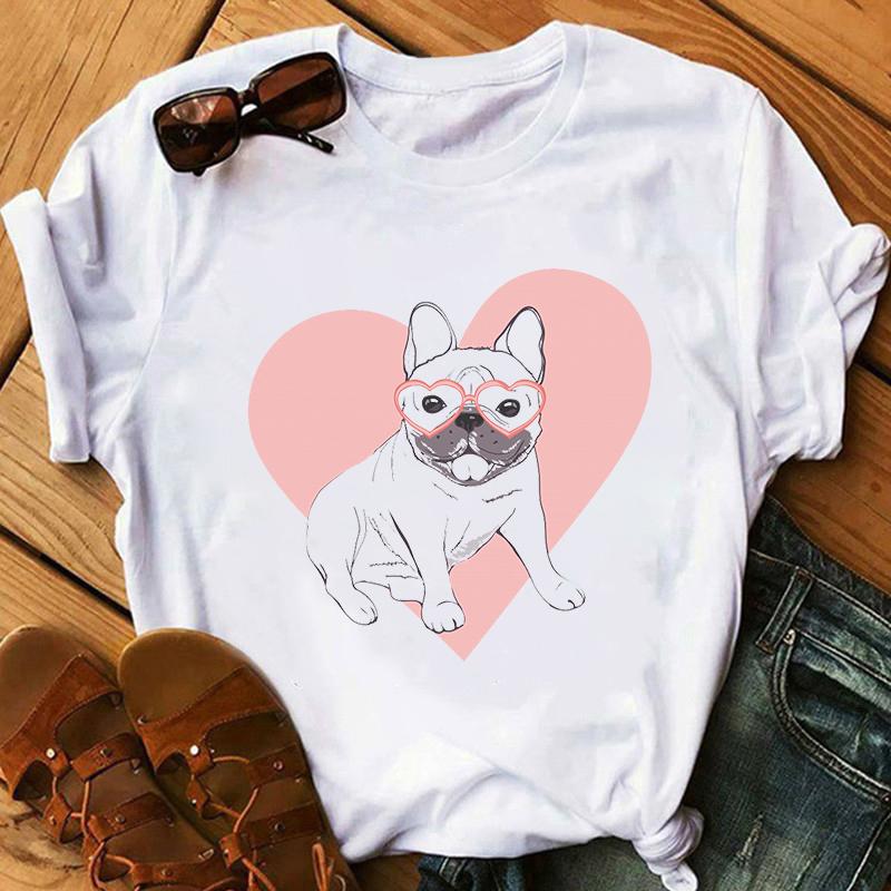 Kawaii French Bulldog T Shirt Women Dog Lover Top Tees Femme Summer Top Female Aesthetic Clothes Graphic Tshirt Camisetas Mujer