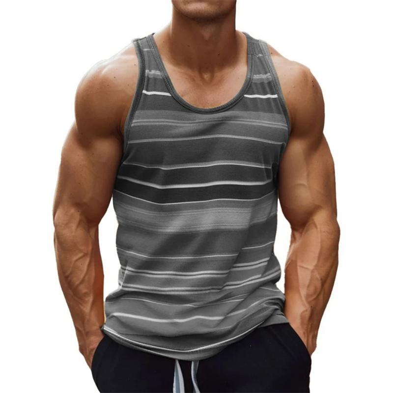 Bunte Streifen Tanktops Für Mann Farbverlauf Muster T-Shirts Sommer Lässig Mode Weste Übergroß Sport Street Tank Top