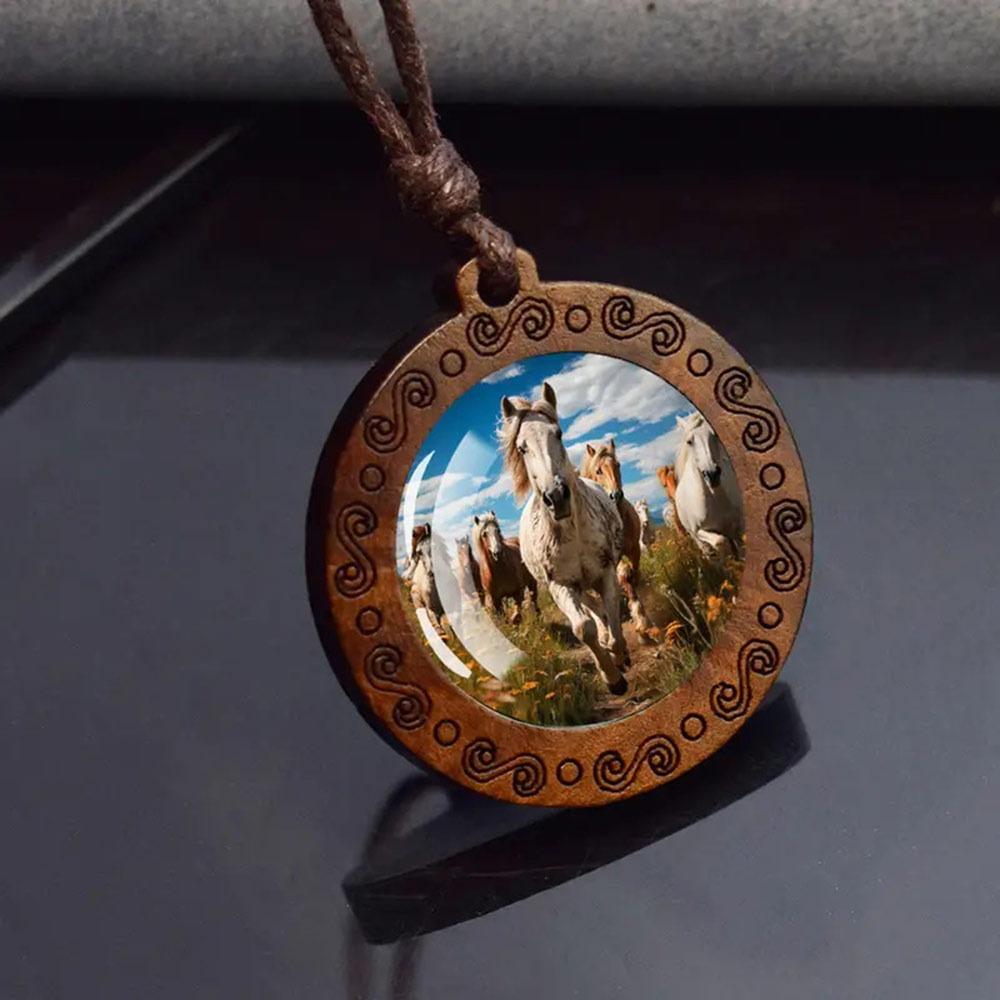 Leather Chain Wooden Pendant Necklace Boho Clothing Pendant Vintage Sweater Chain  for Women Men