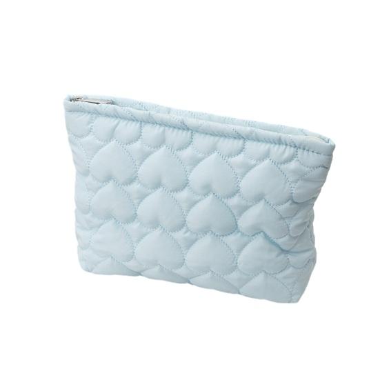 

Стеганая косметичка в форме сердца Мягкая сумочка для макияжа Дорожный органайзер для косметики Однотонный клатч для женщин и девочек Отпуск Повседневное использование синий