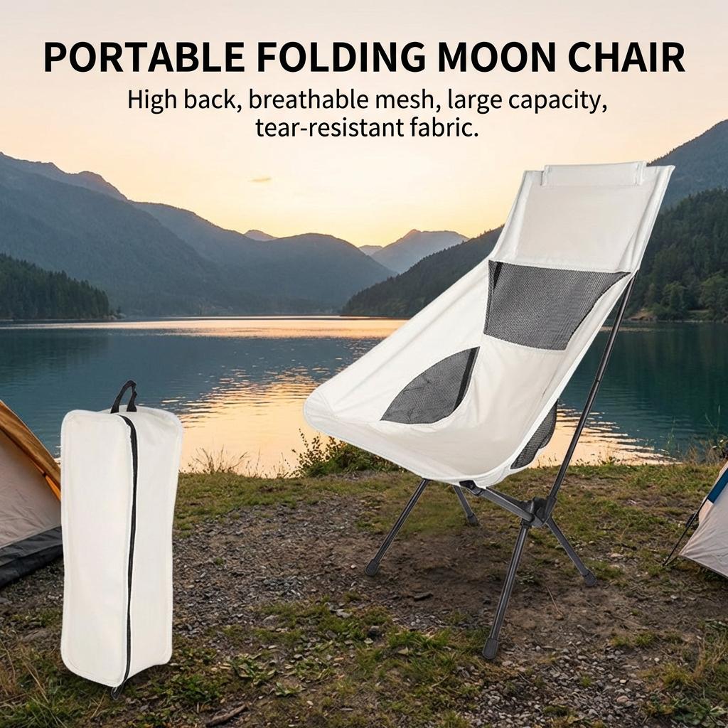 Portable Folding Camping Chair With Mesh Backrest For Fishing Camping Beach Outdoor Use