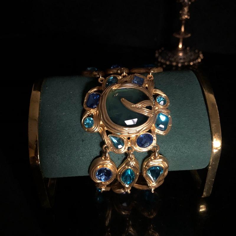 New Fashion Style Vintage Glass Inlaid Heavy Industry Necklace, Bracelet, Jewelry Set, Exquisite and Elegant Women's Accessories