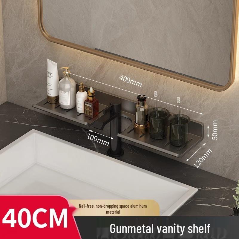No-Drill Wall-Mounted Bathroom Shelf for Mirror, Faucet, and Vanity
