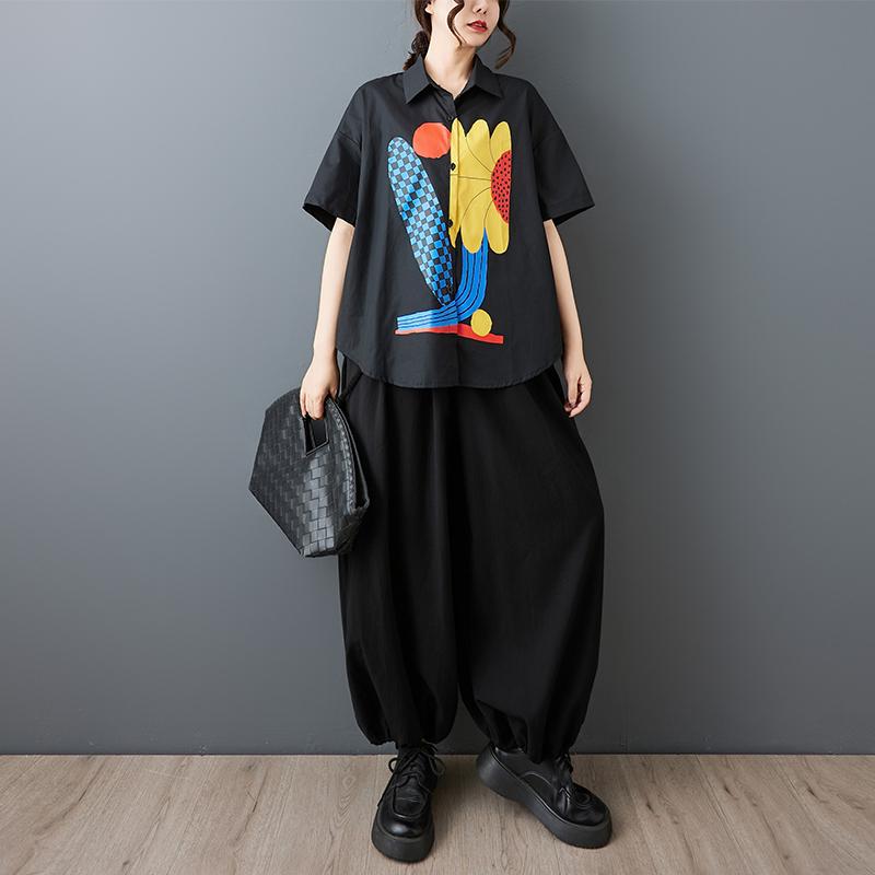 DIMANAF 2026 Plus Size New Summer Blouse Shirt Print Short Sleeve Casual Women Loose Tops Shirts Cotton