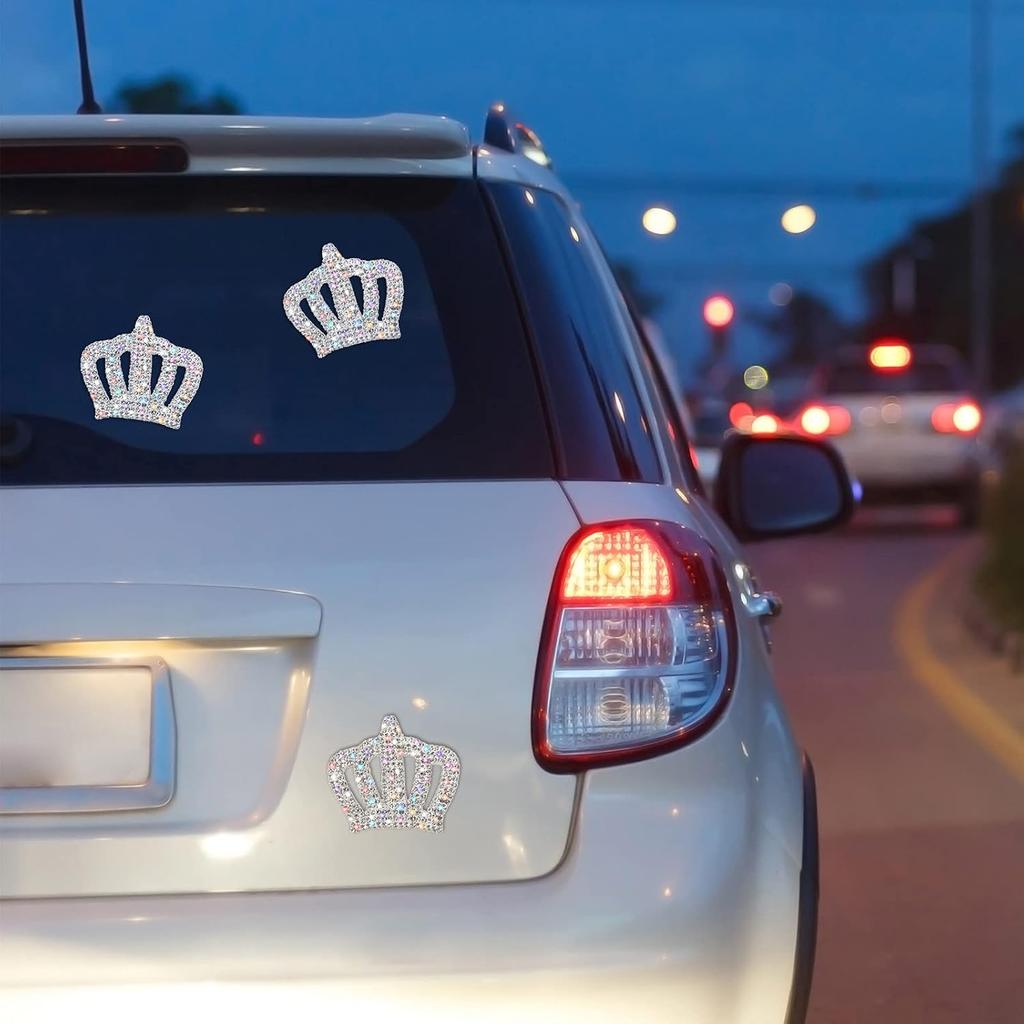 4 Pieces Crystal Crown Car Stickers(2.36x1.96 Inches) Bling Rhinestone Decals Princess Crown Self-Adhesive Bling Car Window Stickers for Window