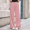 Women Pants Elastic Mid-rise Wide-Leg Loose Style Long Pants Autumn Winter Ribbed Casual Trousers with Pockets