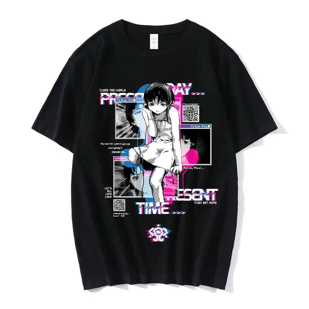 Classic Japanese Anime Serial Experiments Lain TShirts Men Women Graphic Tops Unisex Iwakura Manga Girl Sci Fi Short Sleeve Tee S