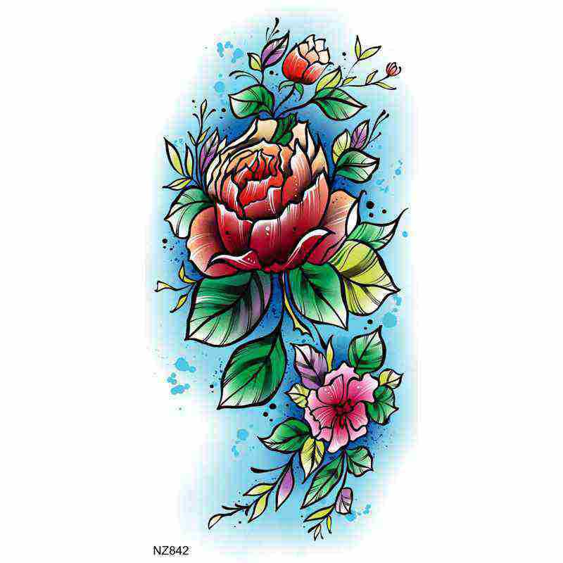 Black & White Butterfly Flower Tattoo Sticker for Arm - European & American Style 19.8x9.6 cm