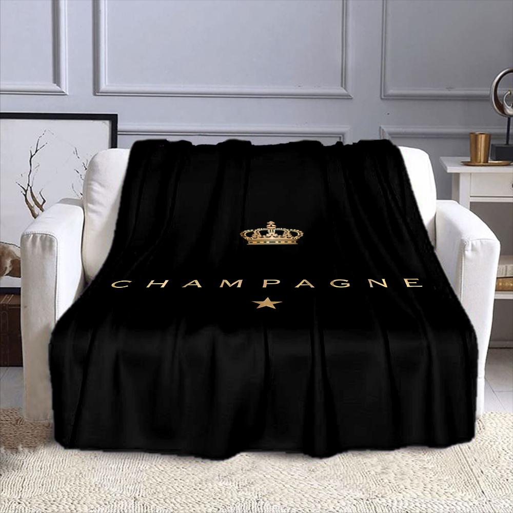 Golden Crown and Champagne Text Design Patterned flannel blanket perfect for the bedroom living room, sofa, or a little nap