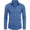 Men's Long Sleeve Solid Color Shirt, 4-Way Stretch, Natural Color Button, Slim Fit, Wrinkle Free, Business Casual Dress Shirt