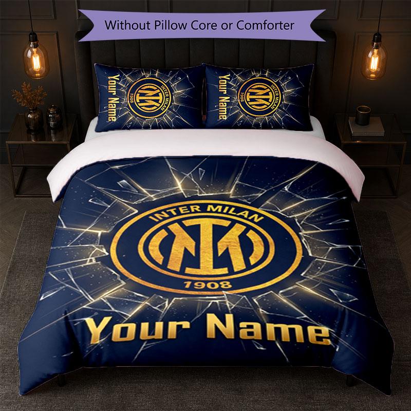 Set Biancheria da Letto Personalizzato Inter Milan con Nome Testo 1 Copripiumino+2 Federe Logo Calcio Regalo Personalizzato per Occasione Speciale Arredamento Camera da Letto