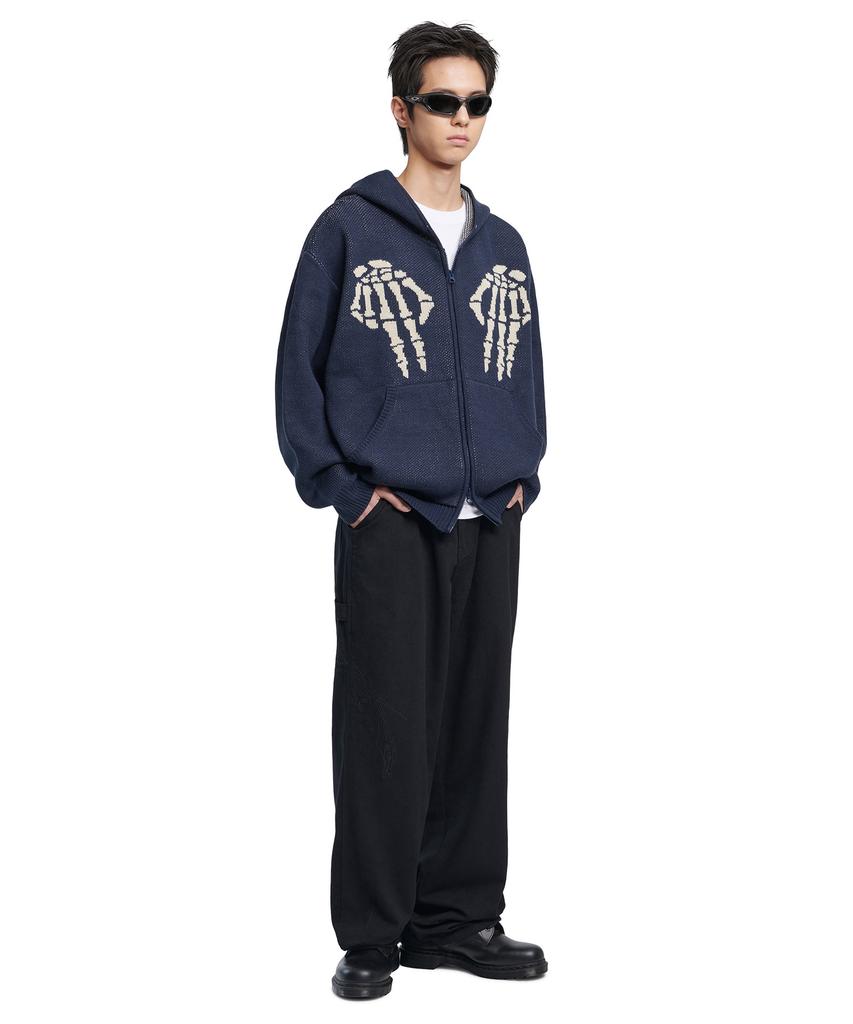 Nomanual Nm Skull Hand Cowichan Hooded Zip-Up - Navy