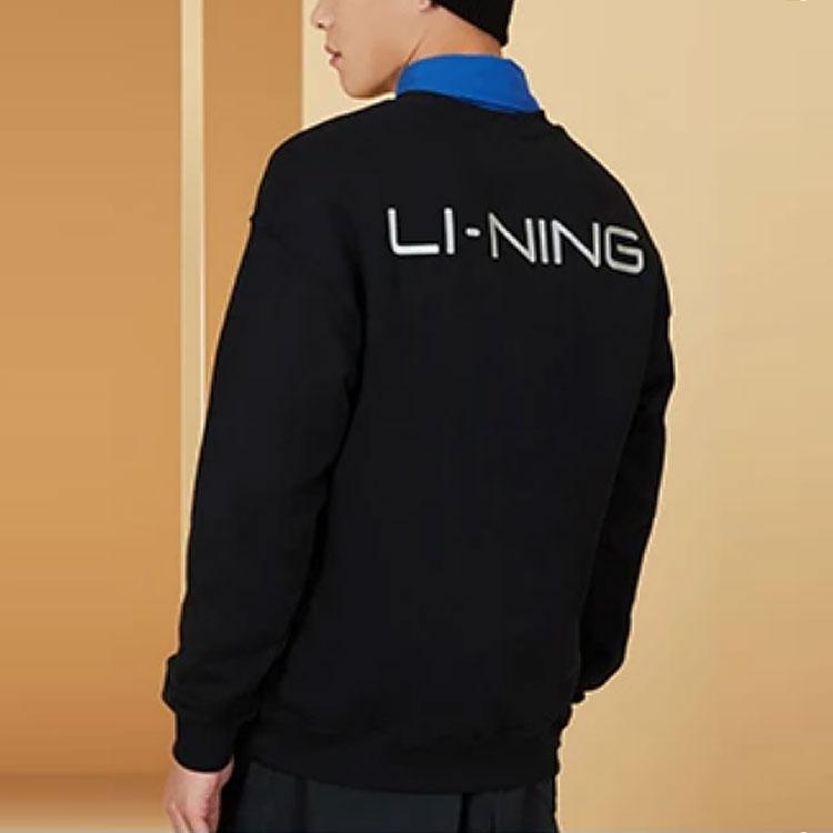 Li-Ning Lingzhi Series Logo Print Loose Round Neck Pullover Sweatshirt Men Tops Black AWDRF49-1