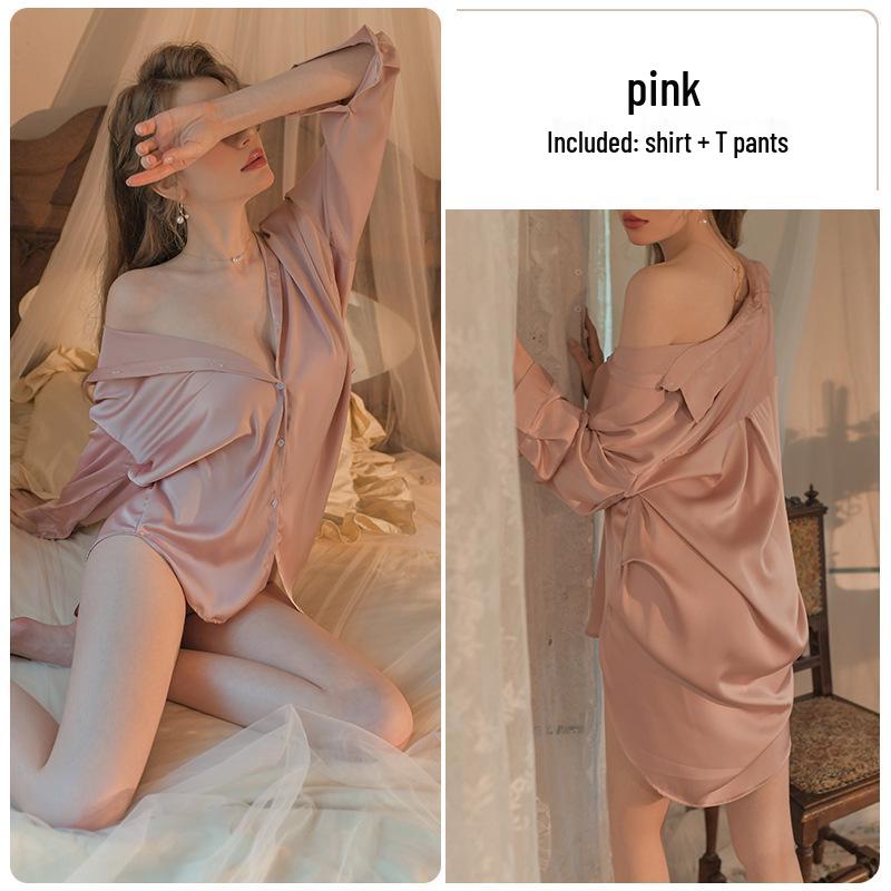 

Женская пижама Meishilan из ледяного шелка в стиле бойфренда: Миди, Весенне-летняя ночная сорочка и верхняя одежда M