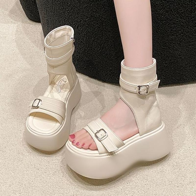 Round Toe Tip Platform Sandals for Women Roman Style Zip Woman Shoes Luxury 2025 Summer Vintage Chic and Elegant Trending Sandal