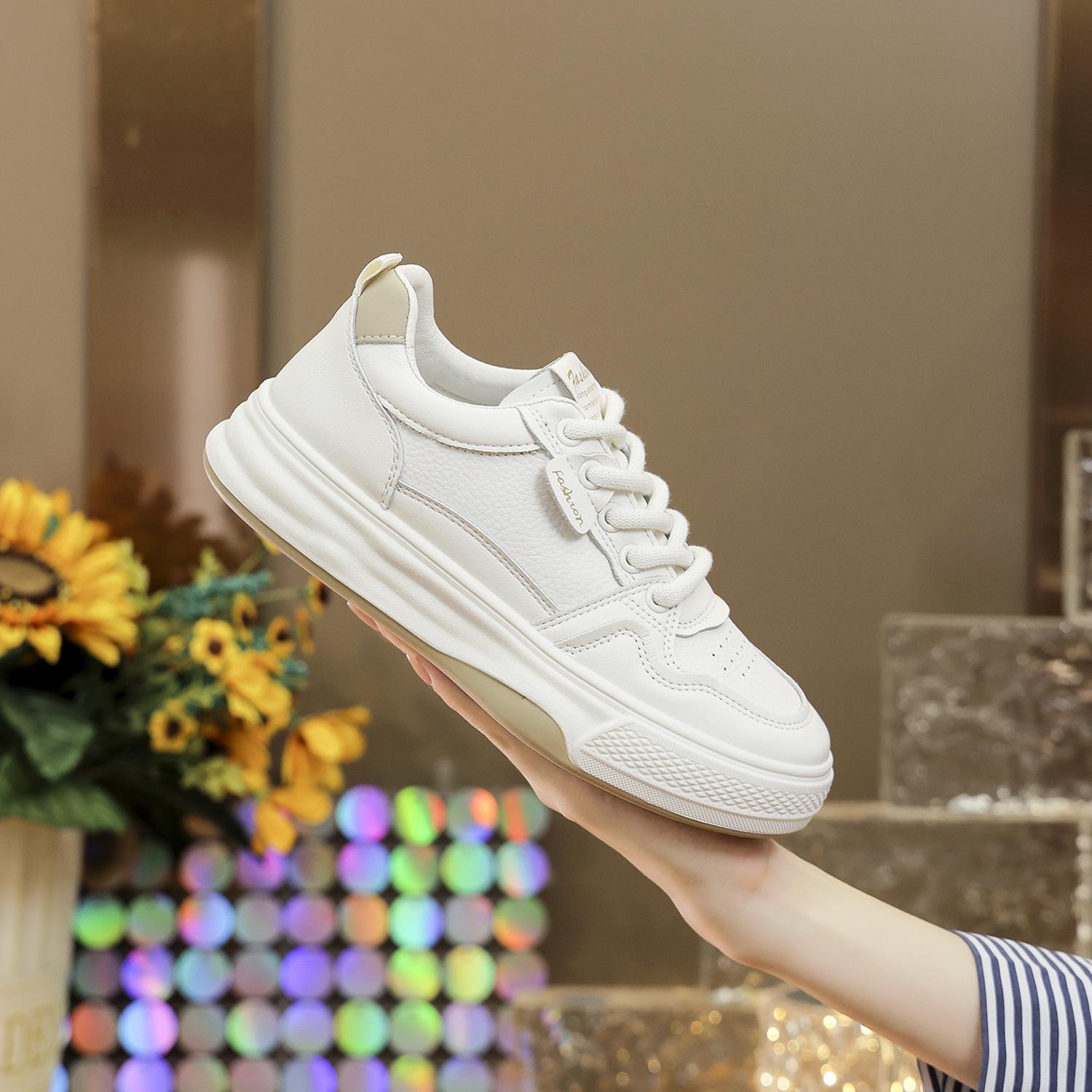 

Little white shoes girls versatile spring and autumn flat thick soles 2025 summer popular new orders surge casual dad sports shoes 35 хаки