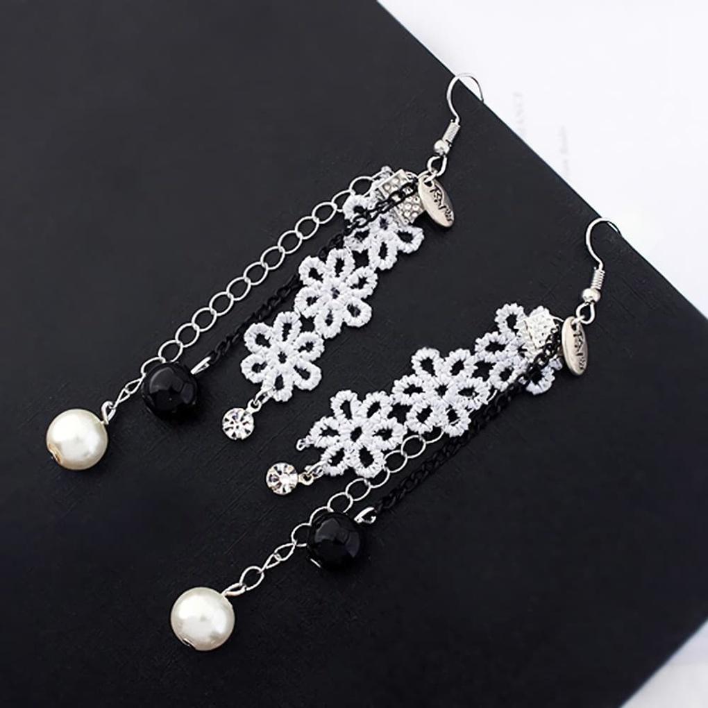 

Long earrings, earring chain, daily flower embroidery pattern chain one