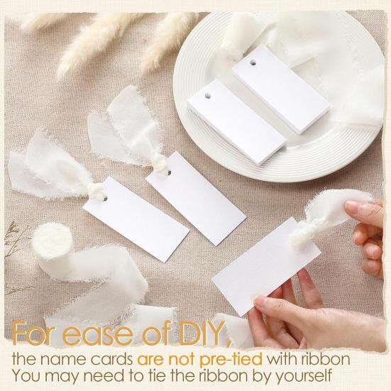 Handwritten Business Cards 50 Sheets Blank Textured Paper Cards with Chiffon Ribbon Wedding Invitations Table Name Tags for Party Banquet Office Decor