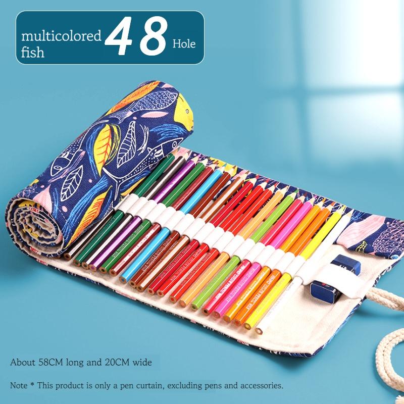 24/36/48/72 Hole Colorful Cloth Pencil Case Stationery Pencil Storage Bag Paint Brush Pen Bag Pencil Roll Case School Supplies