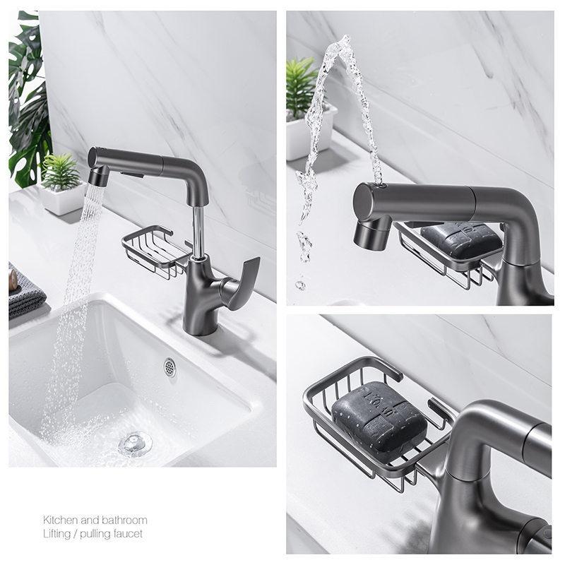 Bathroom Mixer Faucet Hot and Cold Water Tap Household Brass Basin Faucets with Storage Rack Multi-functional Pull-out Faucet