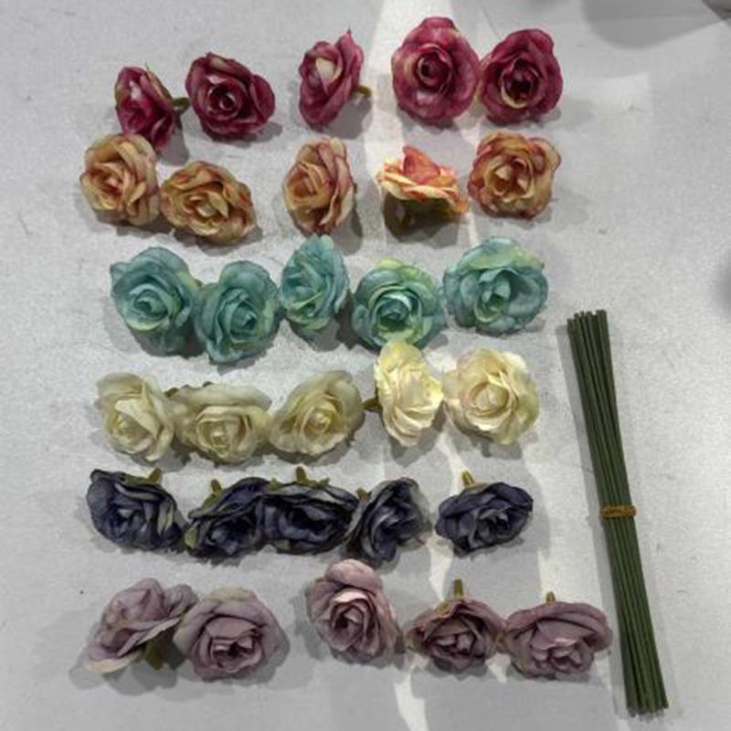 

220 шт. Мини-цветочные головки, искусственные розы со стеблями 30pcs
