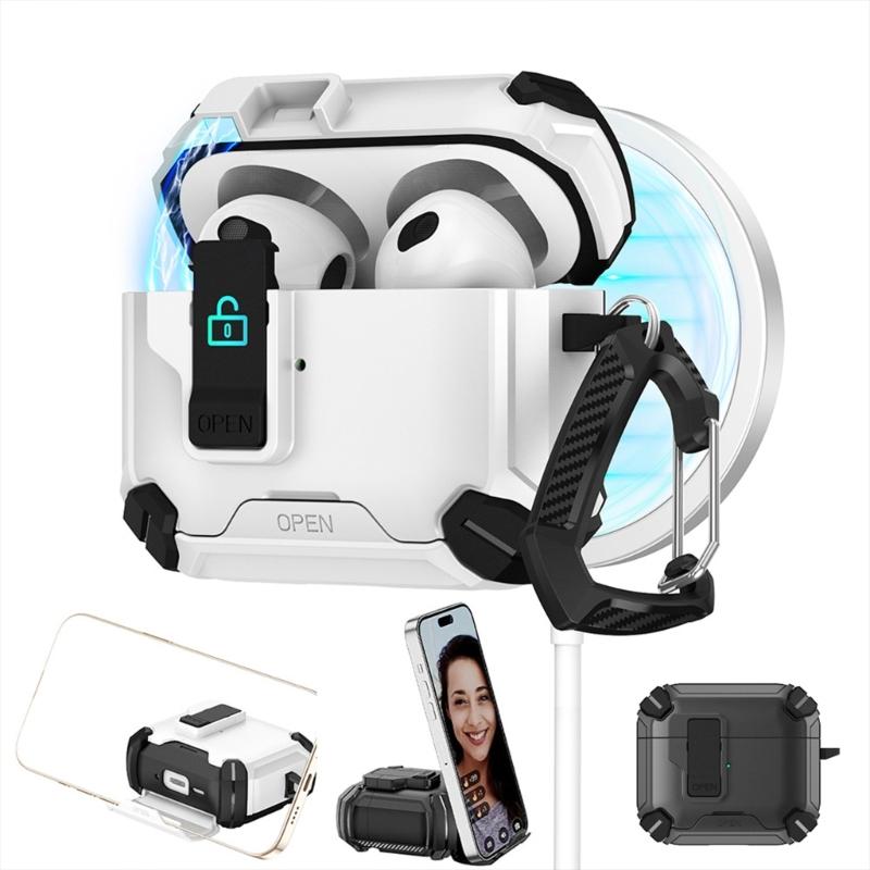 Shockproof Earbuds Box for Pods 3rd Gen Case Phone Holder Auto Lock Wireless Charging Design Durability