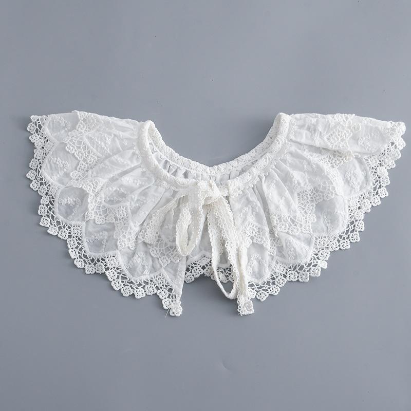 Decorative Embroidery Neckline Double-Layer Fake Collar Shawl Accessories Elegant Ruffle Scarf Lace Up Detachable Capelet