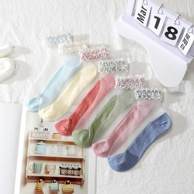 5 Paires de Chaussettes Courtes en Dentelle Dentelle Couleur Unie Maille Fines Invisibles Respirantes Soie Cristale Printemps et Été pour Femmes