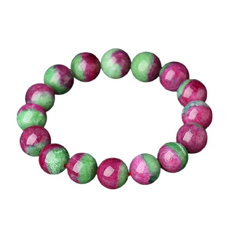 Natural Ruby Round Beads Tungsten Classic Strand Bracelet Jewelry Rare Red Watermelon Ruby Zoisite Unisex Party AAAAAAA
