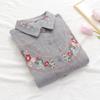 Retro Artsy Ethnic Style Embroider Flower Pure Cotton Shirt 2024 Spring New Arrival Loose All-Matching Top Women