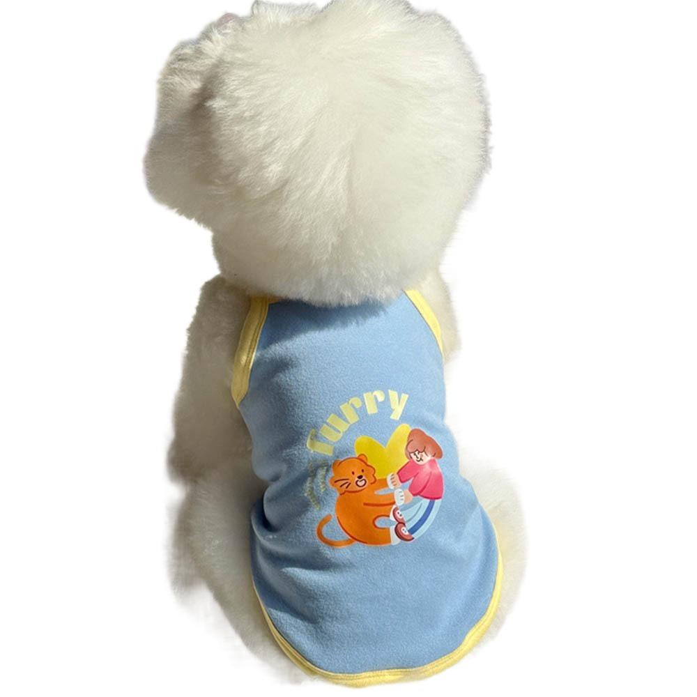

Comfortable Fabric Dogs Vest Printed Design Small Dog Cat Dress Puppy Camisole Spring and Summer XS-Blue Vest