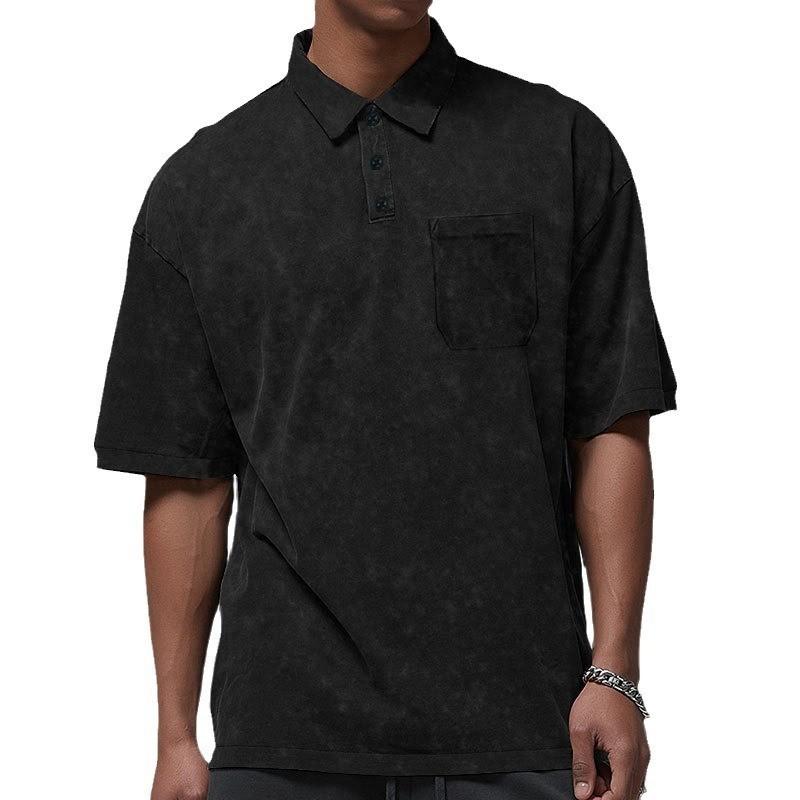 New Vintage Short Sleeve Men's T-shirt Heavy Summer Casual Lapel Short Sleeve Men's T-shirt Polo Shirt