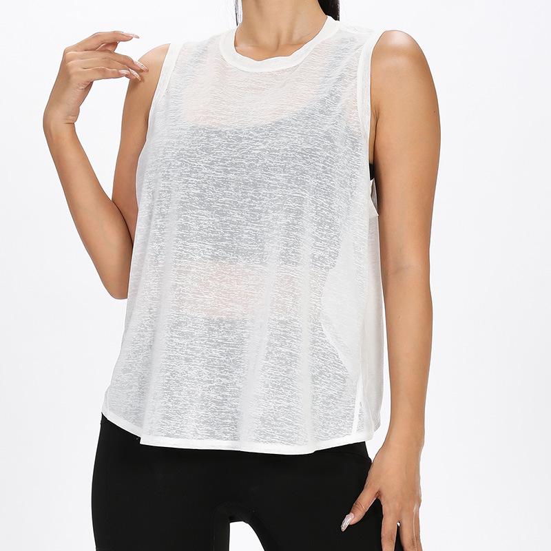

Женская майка для йоги из сетки с быстрым высыханием LU - Легкая, с круглым вырезом, спортивная одежда без рукавов. Medium белый