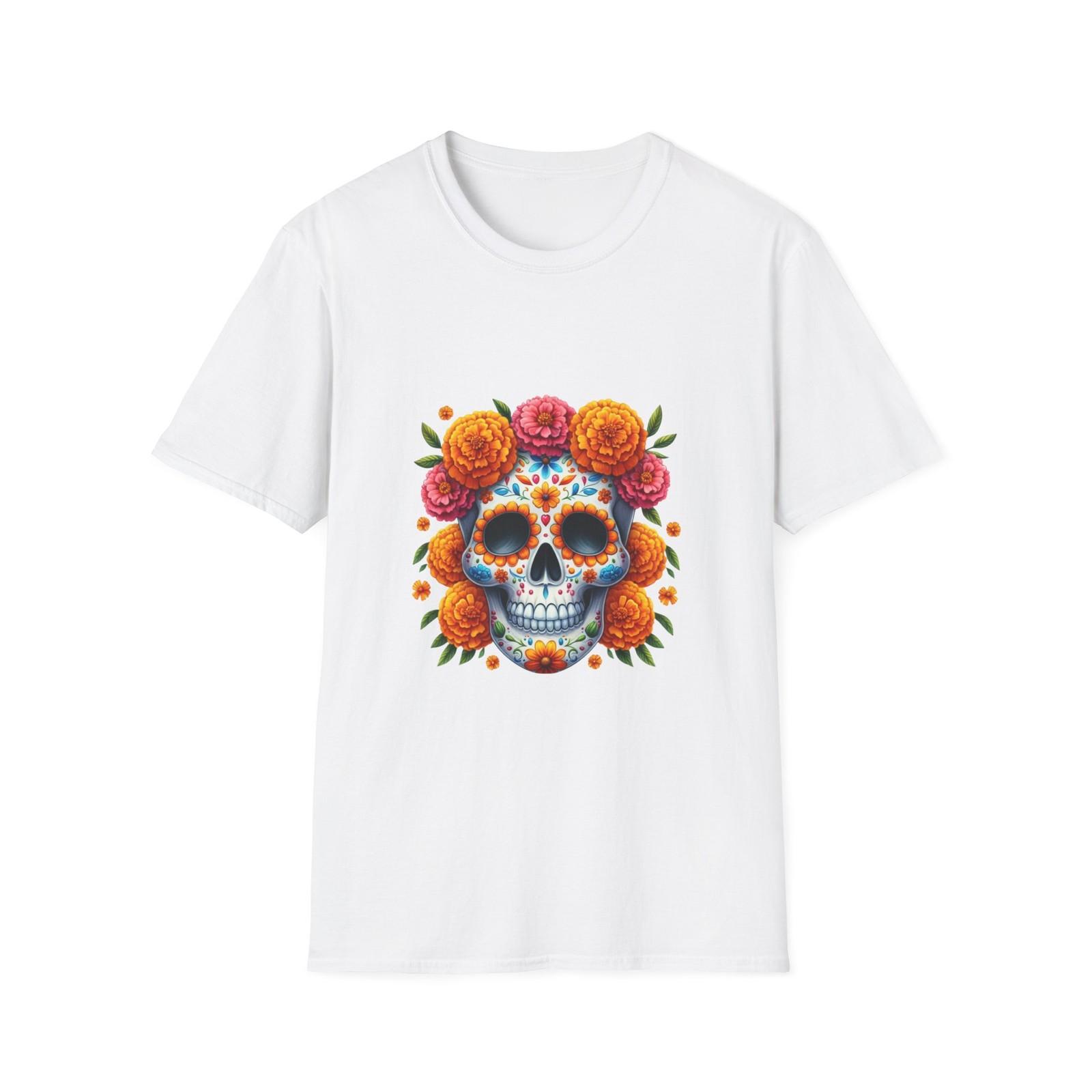 Colorful Floral Skull T-Shirt, Day of the Dead Shirt, Unisex Softstyle S