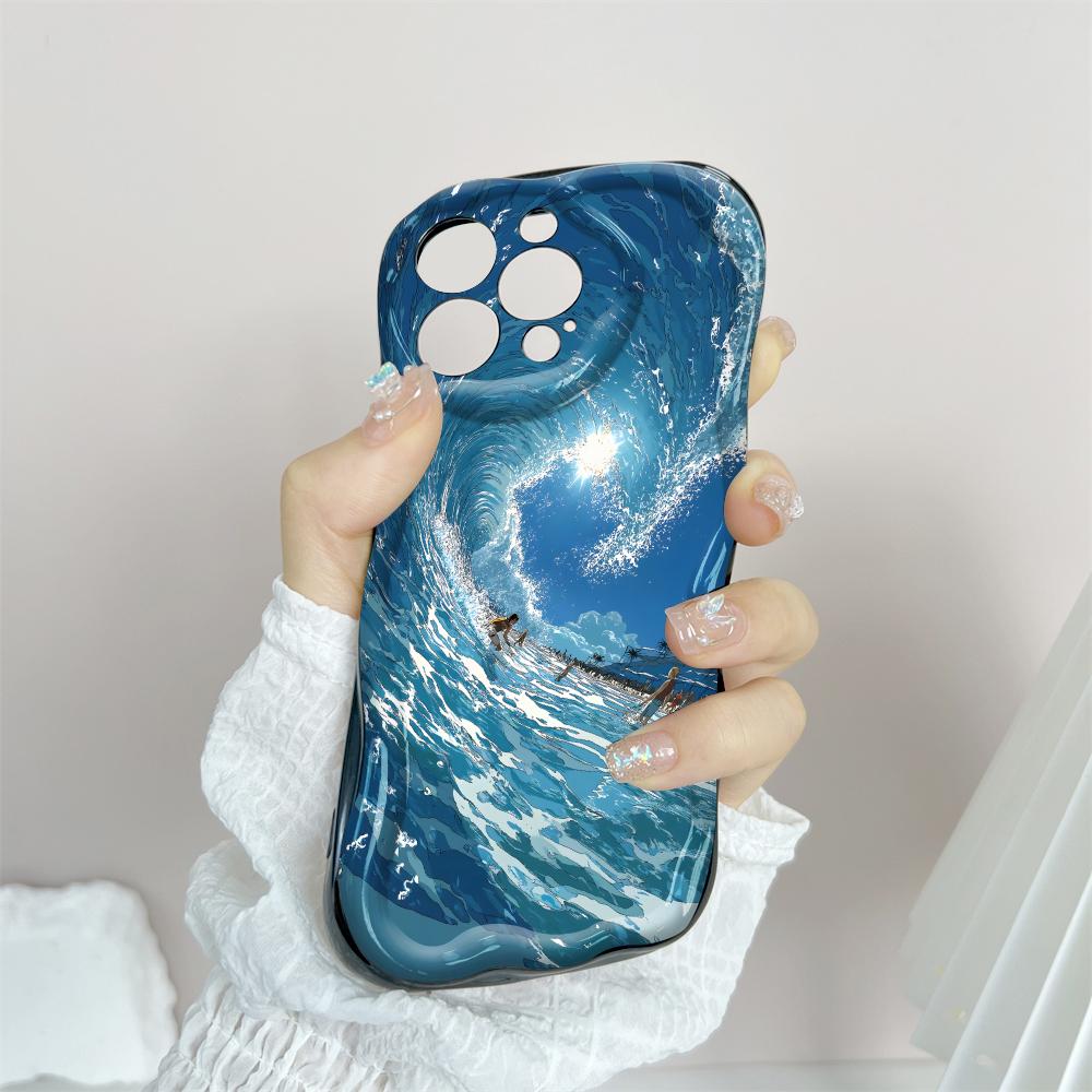 Cartoon Pattern Cream Texture Casing Wavy Edge Soft Silicone Cover Phone Case for IPhone Samsung Huawei Honor Xiaomi Redmi Infinix Tecno