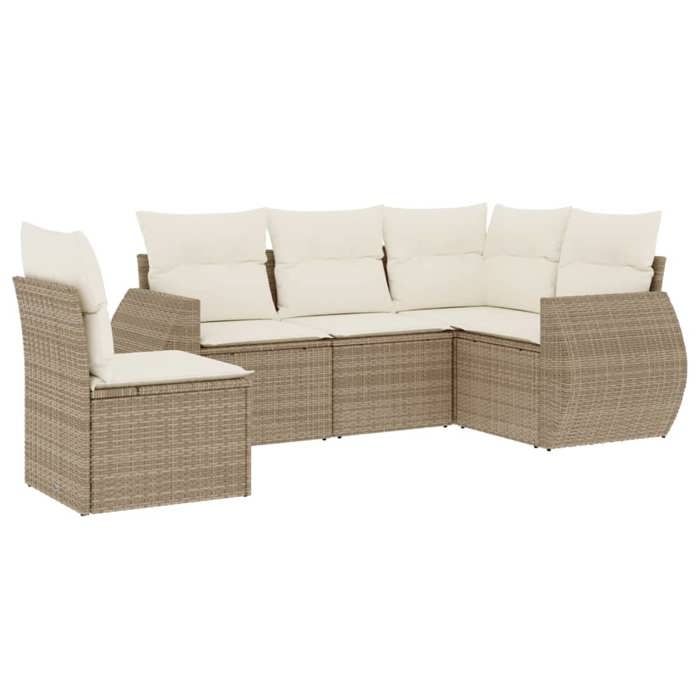 VidaXL Salon de Jardin avec Coussins 5 pcs, Canapés de Terrasse, Ensemble de Meubles de Patio, Mobilier d'Extérieur, Beige 3221367