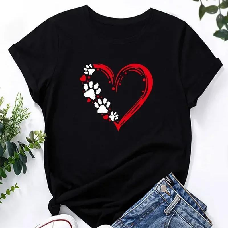 Dog Paw Print TShirt Funny Short Sleeve ONeck Tops Womens TShirt Casual Top Summer Fashion Clothing White Black Tee