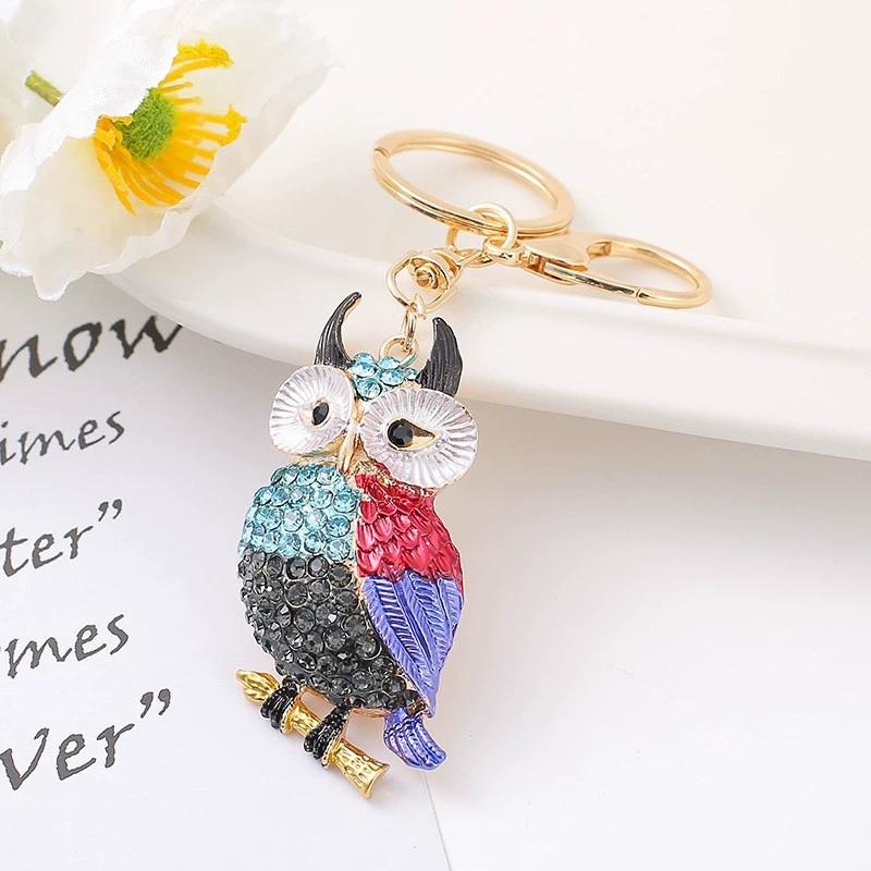Cute Owl Crystal Rhinestones Crsytal Car Bag Keys Exquisite Pendant Cartoon Trendy Animal Key Chains Bag Charm