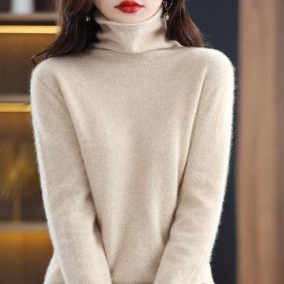 Autumn Winter Women 100% Wool Turtleneck Warm Sweater Korean Fashion New Solid Basic Long Sleeve Versatile Casual Knitted Tops