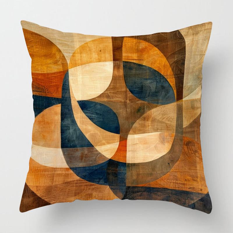 Scandinavische Ins Stijl Abstract Geometrisch Kussensloop 45X45Cm 50X50Cm Kort Pluche Bank Kussenhoes Kunst Kussenhoes Peach skin 18*18(CM)-1Pcs black